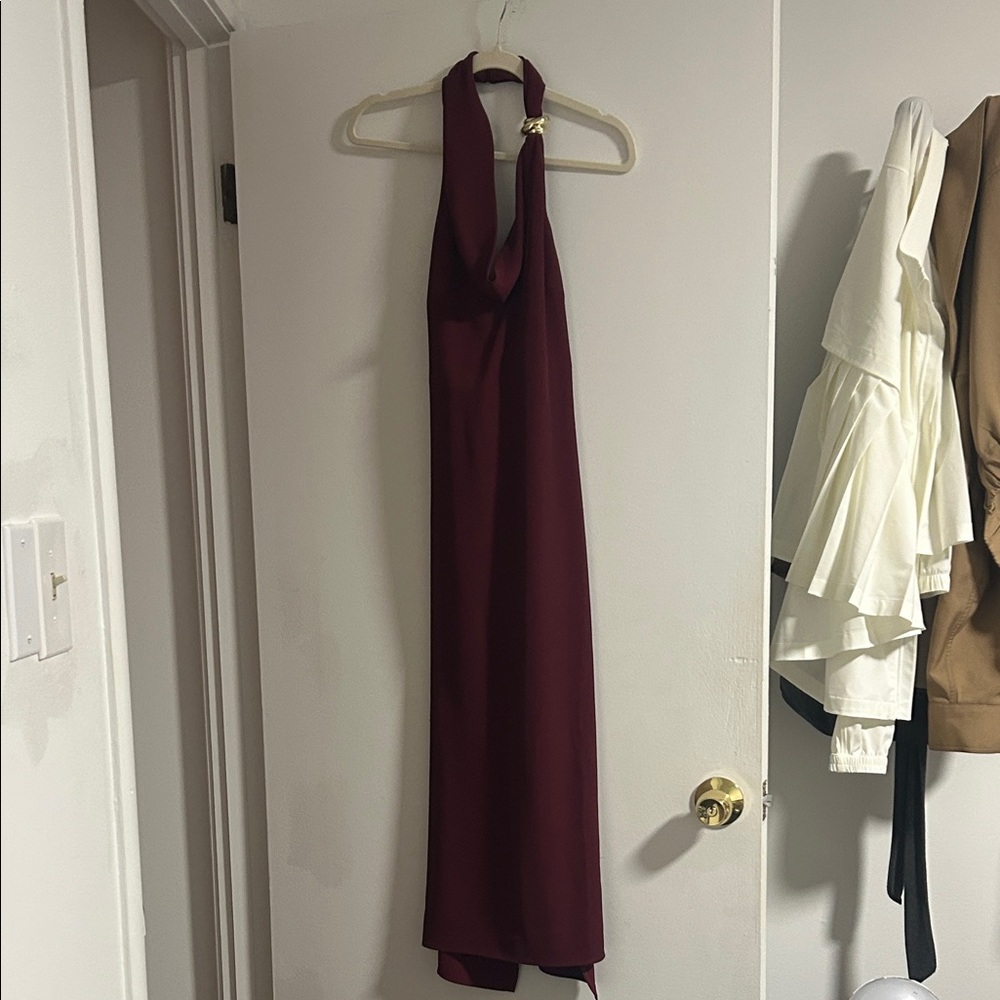 Astr Burgundy Backless Halter Dress